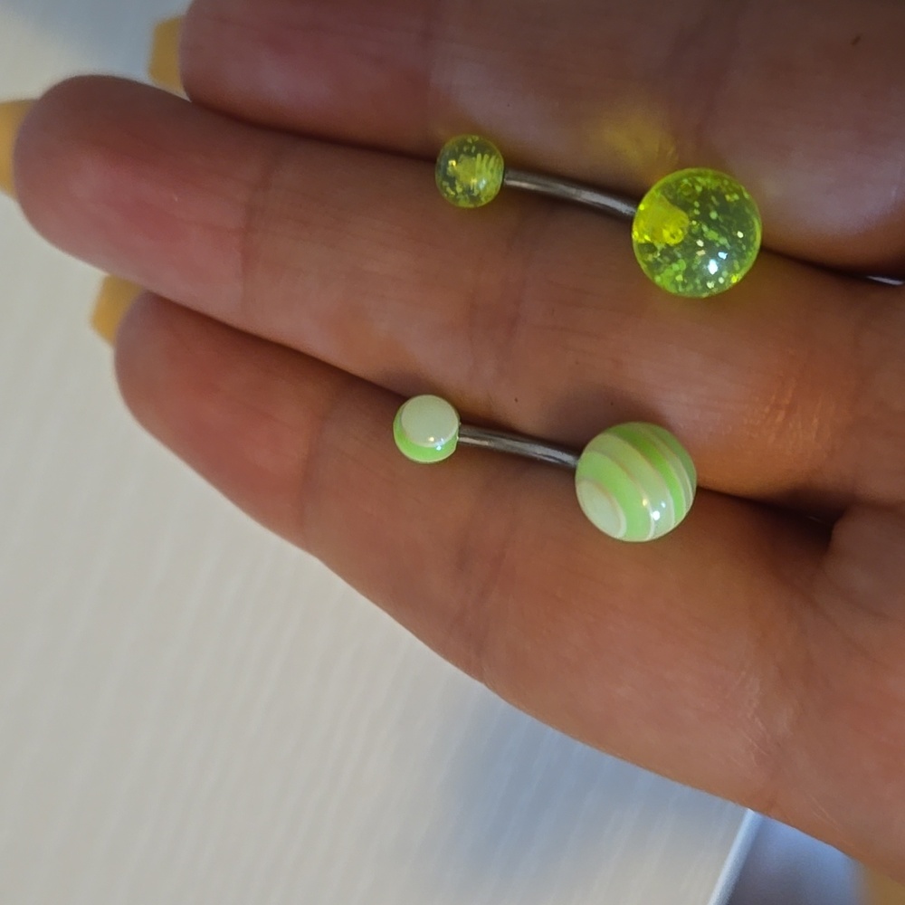Neon Green Belly Button Rings Set - Picture 2 of 3